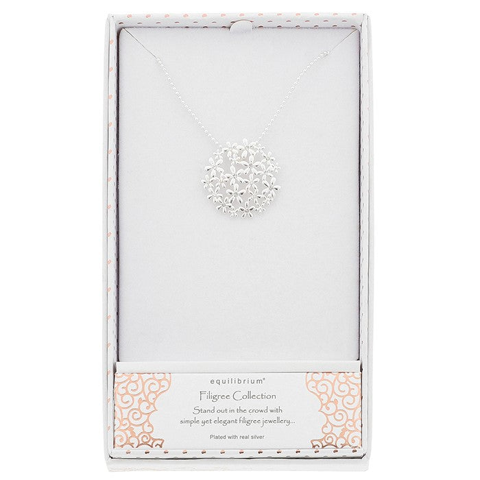 Filigree Circle Flowers Silver Plated Necklace - Floral Pendant Jewellery