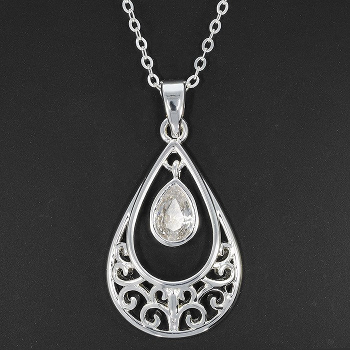 Silver Plated Teardrop Sparkle Necklace