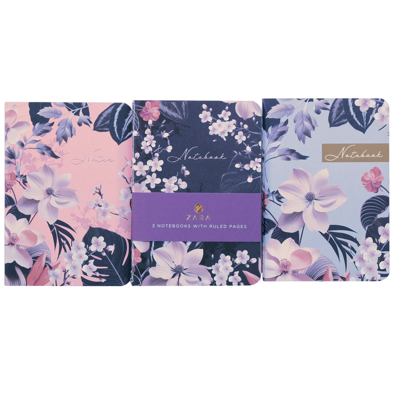 Floral A6 Notebooks Set of 3 - Boutique Blooms Giftware Collection