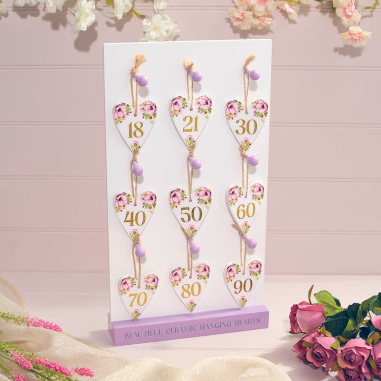 Floral Ceramic Milestone Birthday Heart Hanger