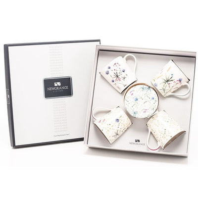 Floral Tea Set with 4 Tea Mugs & Coasters – Kitchen & Household