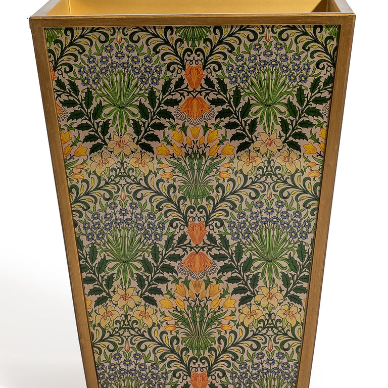 Floral Pattern Gold Waste Paper Bin