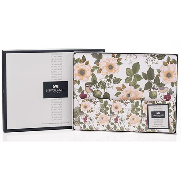 Floral White Rose Placemats and Coasters Set 6 - Kitchen & Household Collection