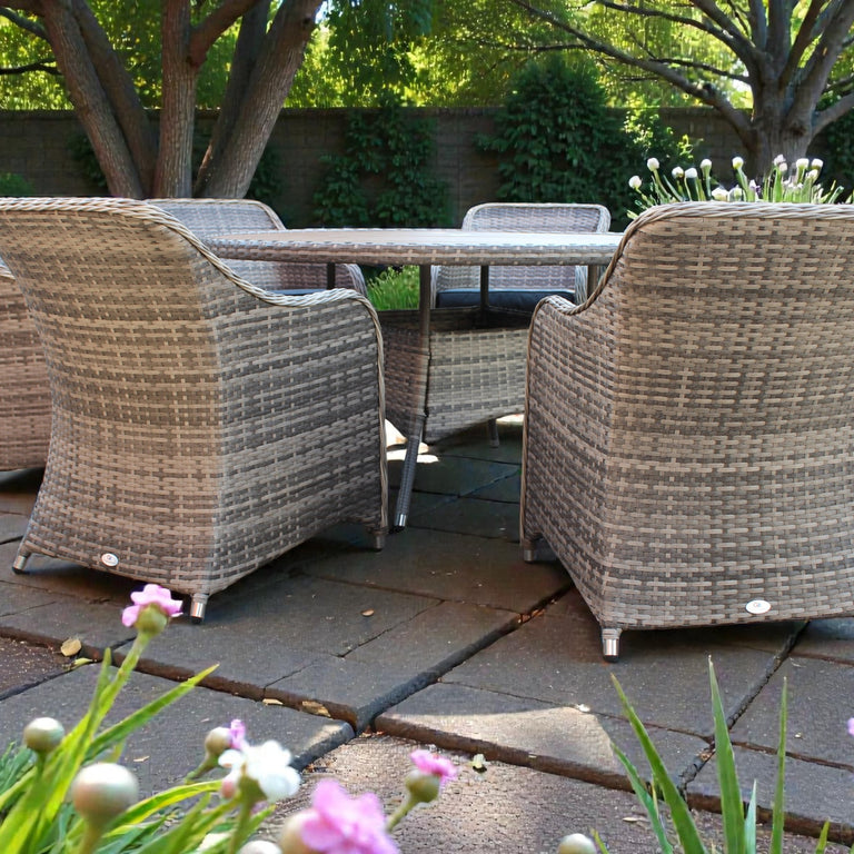 Florence Garden Table & Chairs Set with 6 Wicker Chairs & Round Polywood Outdoor Dining Table