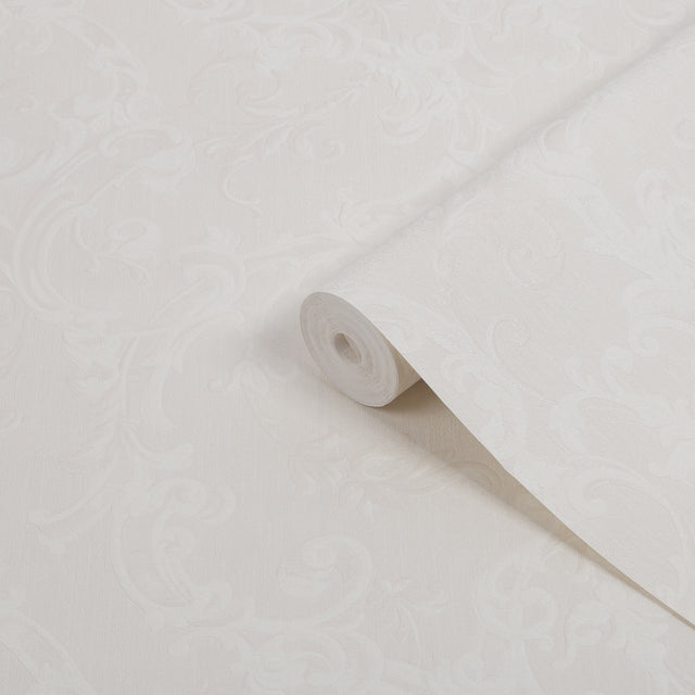Boutique Florentine Wallpaper Pearl - Floral Scroll Modern Wall Covering