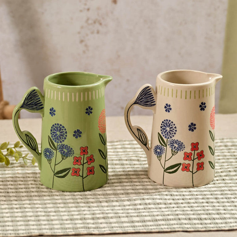 Flourish & Foliage Stoneware Jug with Flower Handle