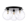 Foley 3 Light Flush Matt Black With Clear Dimpled Glass with glass shades