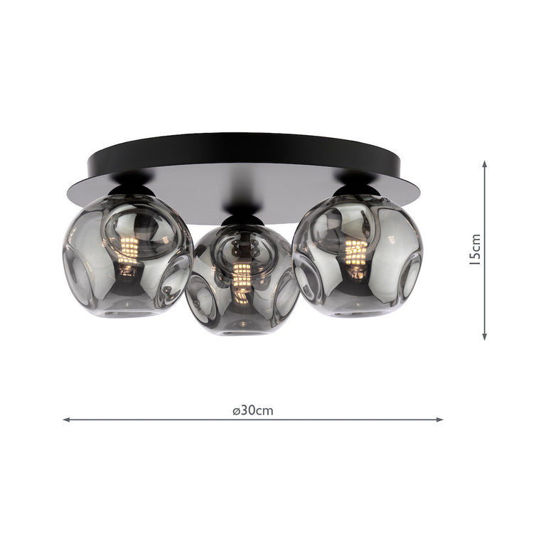 Foley 3 Light Flush Black/Smoked Glass - Flush Mount Ceiling Light
