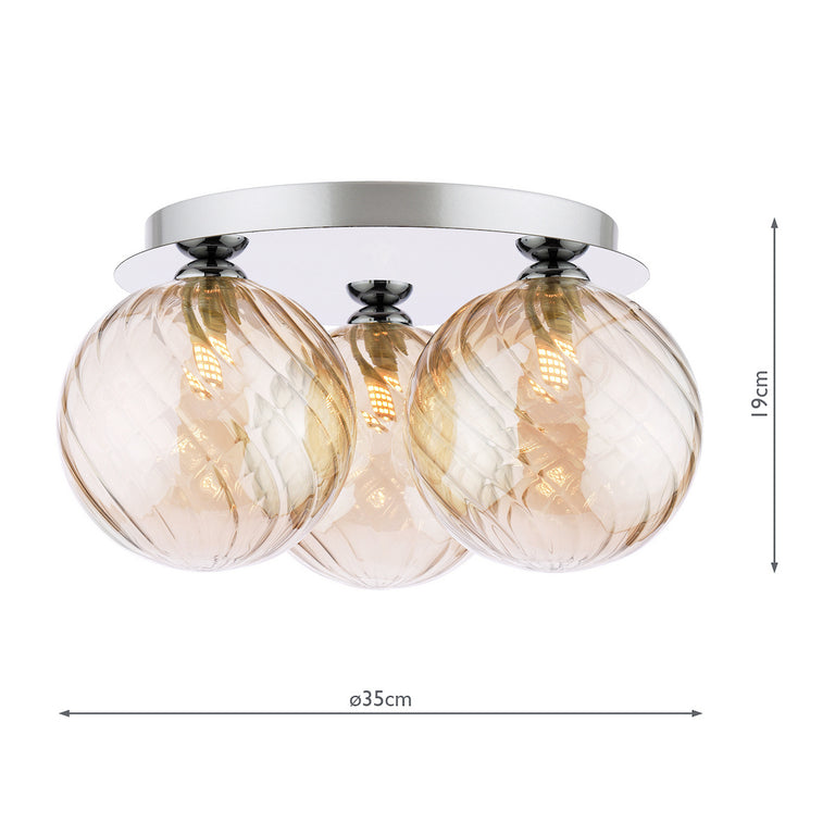 Foley 3 Light Flush Polished Chrome/Twisted Amber - Lighting Home Decor