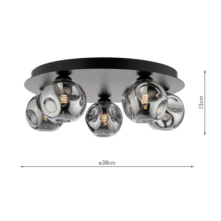 Foley 5 Light Flush Lighting Black Ceiling Light with Smoked Glass