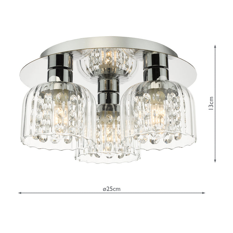 Forseti 3 Light Bathroom Flush Light Polished Chrome - Bathroom Ceiling Fitting