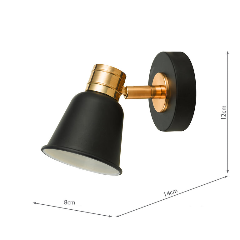 Fry Single Wall Spotlight Black & Rose Gold - Modern Wall Lamp Fitting