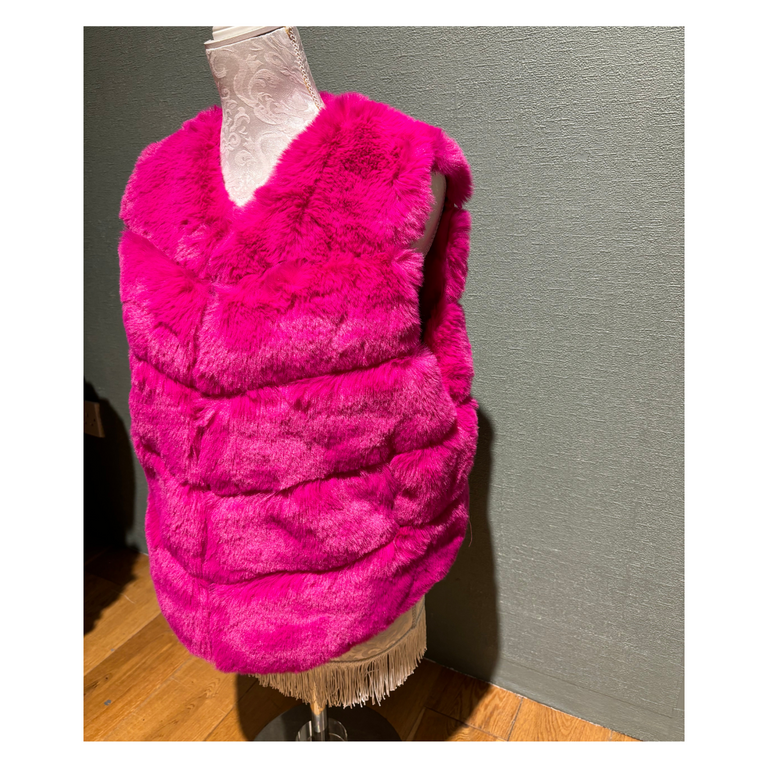 Sleeveless Faux Fur Jacket Fuchsia