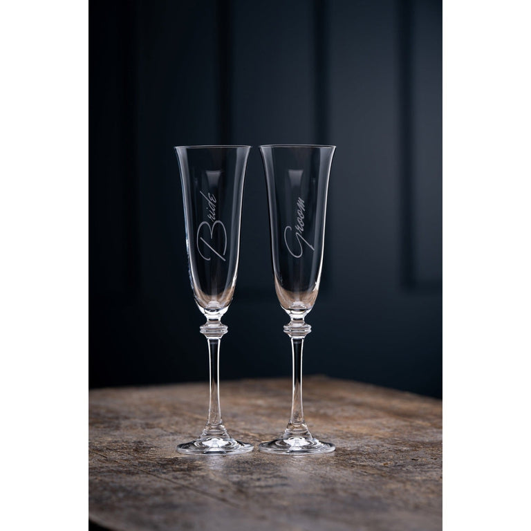 Galway Crystal Bride & Groom Liberty Champagne Flute Pair