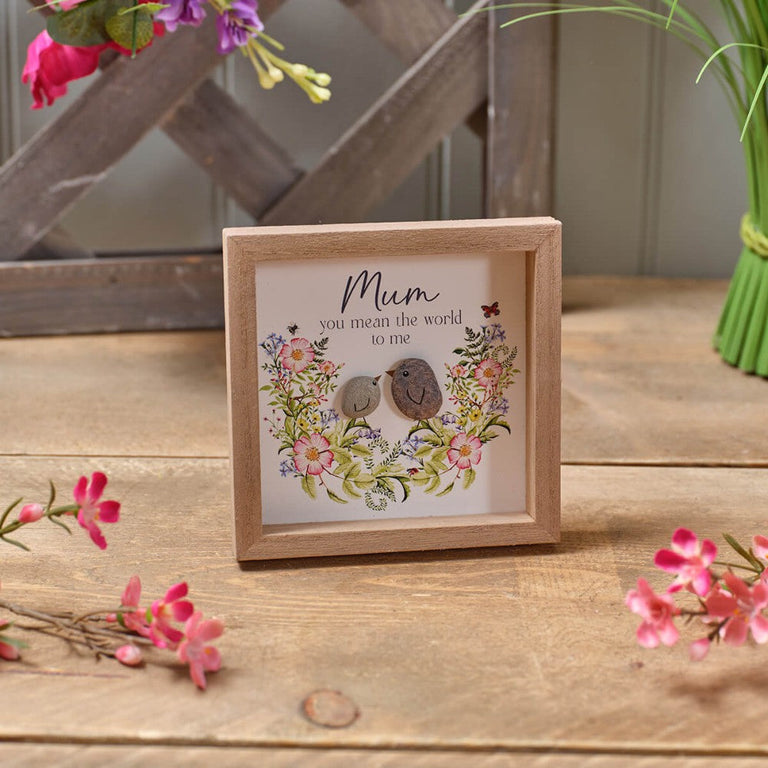 Garden Birds Mum Pebble Easel Plaque
