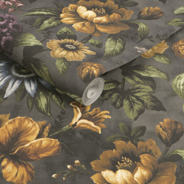 Superfresco Easy Gardenia Wallpaper - Elegant Charcoal Wall Covering