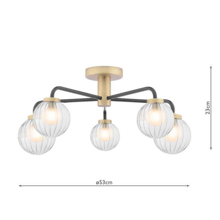 Gibbs 5 Light Semi-Flush Antique Brass & Glass - Lighting with Glass Shades