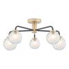 Gibbs 5 Light Semi-Flush Antique Brass & Glass picture wioth switched on light