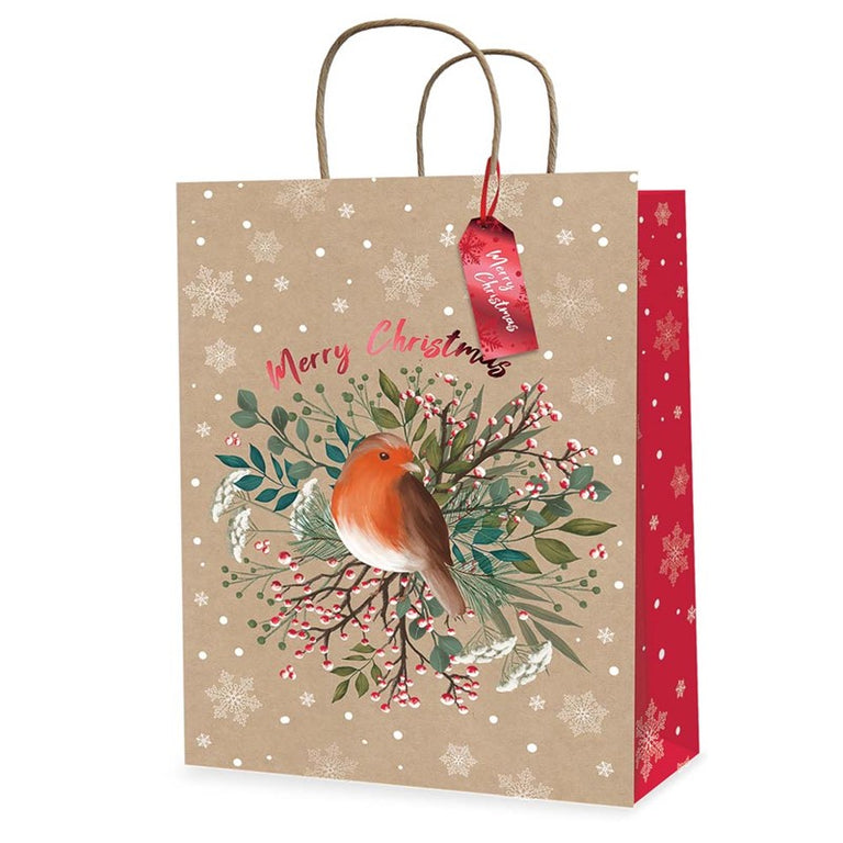 Extra Large Gift Bag with Christmas Design – Robin Holiday Decoration