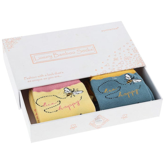 Bamboo Socks Gift Box Bee Happy with cozy socks