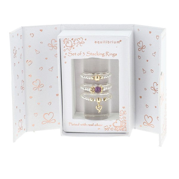 Gift Set of 3 Two Tone Stackable Rings Hearts