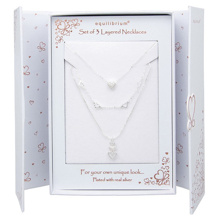 Set Of 3 Layered Hearts Necklaces