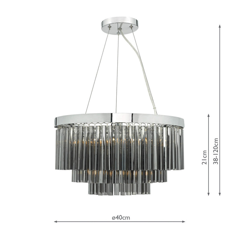 Giovana 5 Light Pendant Polished Chrome/Smoked Glass - Ceiling Light Fitting