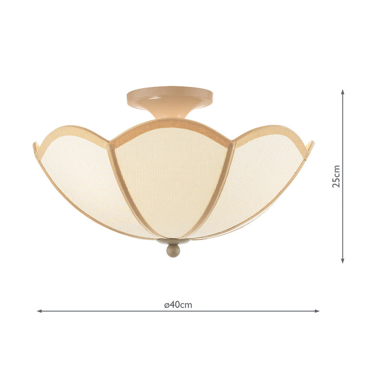 Giuliana 3 Light Semi-Flush Rattan and Satin Taupe - Ceiling Light