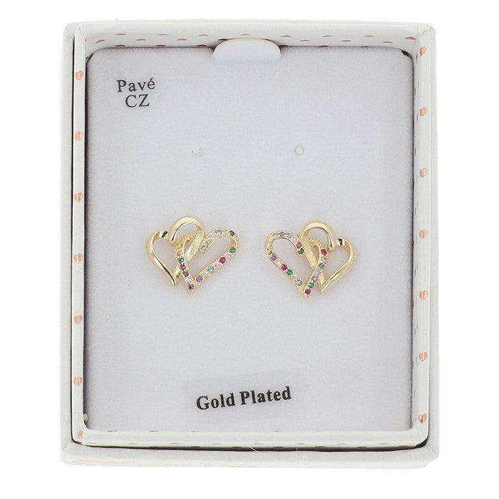 Glam Rox Entwined Hearts Gold Plated Earrings - Gemstone Studs Collection