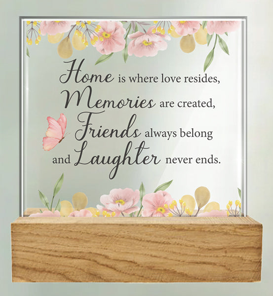 Glass Plaque/Wood Base/Home Memories