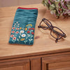 Floral home glasses case in blue velvet with intricate beaded design