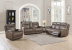 Glenwood 3 Seater Sofa Electric Recliner Chestnut life style photo with armchair and 2 seater sofa