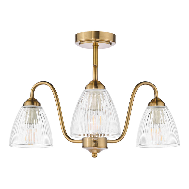 Glynis 3 Light Semi-Flush Antique Bronze and Ribbed Glass