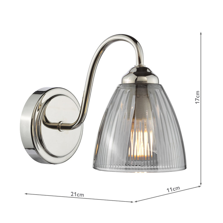 Glynis Wall Light Polished Nickel - Smoked Glass Wall Lamp Fitting
