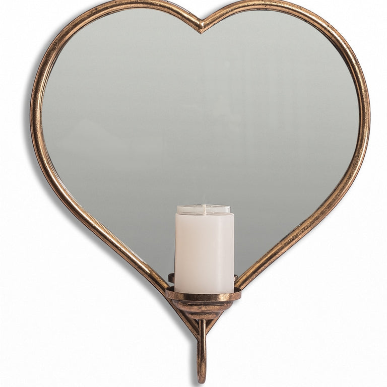 Gold Heart Wall Mirror with Candle Holder