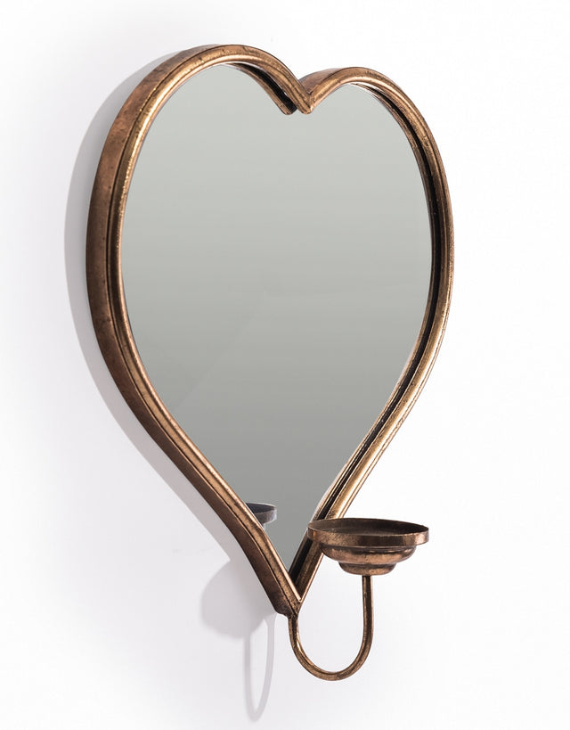 Gold Heart Wall Mirror with Candle Holder