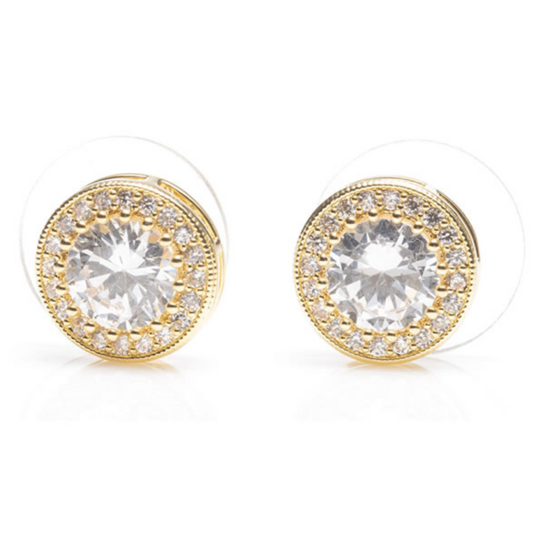 Gold Large White Stone Earrings