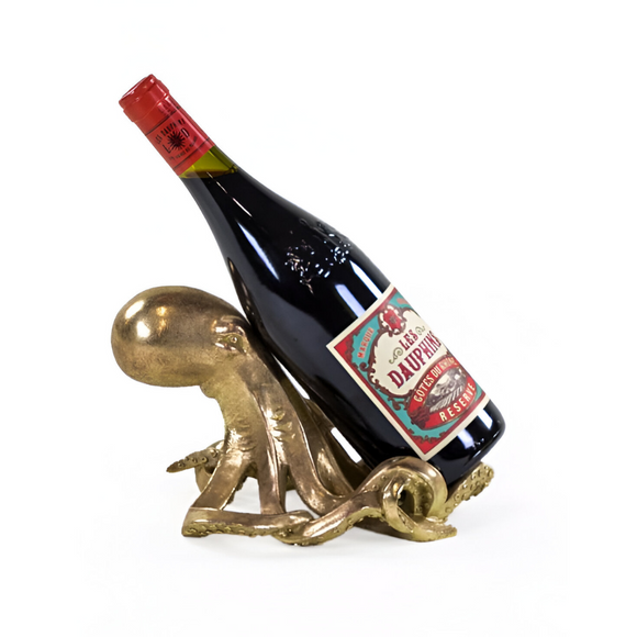 Elegant gold octopus wine bottle holder for a unique table centerpiece.