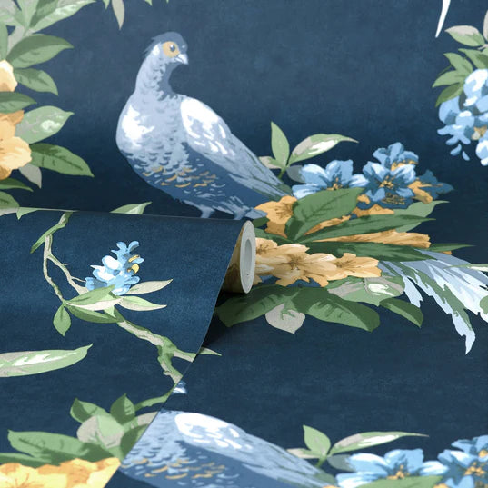Golden Pheasant Dark Blue Floral Wallpapers for Premium Home Decor