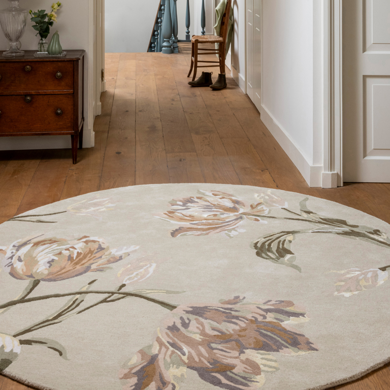 Laura Ashley Gosford Floral Rug Natural/Sage Green Round