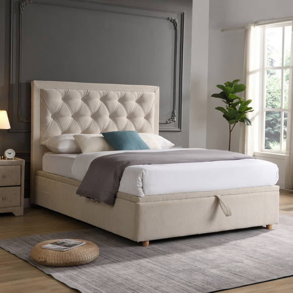 Elevate sleep with modern Gracey Double Bed, Fabric Headboard