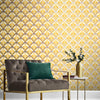 "Beautiful mustard and metallic wallpaper from Graham & Brown Beau Dazzle."

