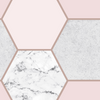 Elegant geometric wallpaper with rose gold accents – Graham & Brown Earthen Rose Quartz.