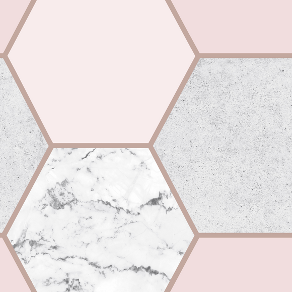 Elegant geometric wallpaper with rose gold accents – Graham & Brown Earthen Rose Quartz.