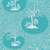 Elegant wallpaper featuring intricate white tree branches on an azure background.

