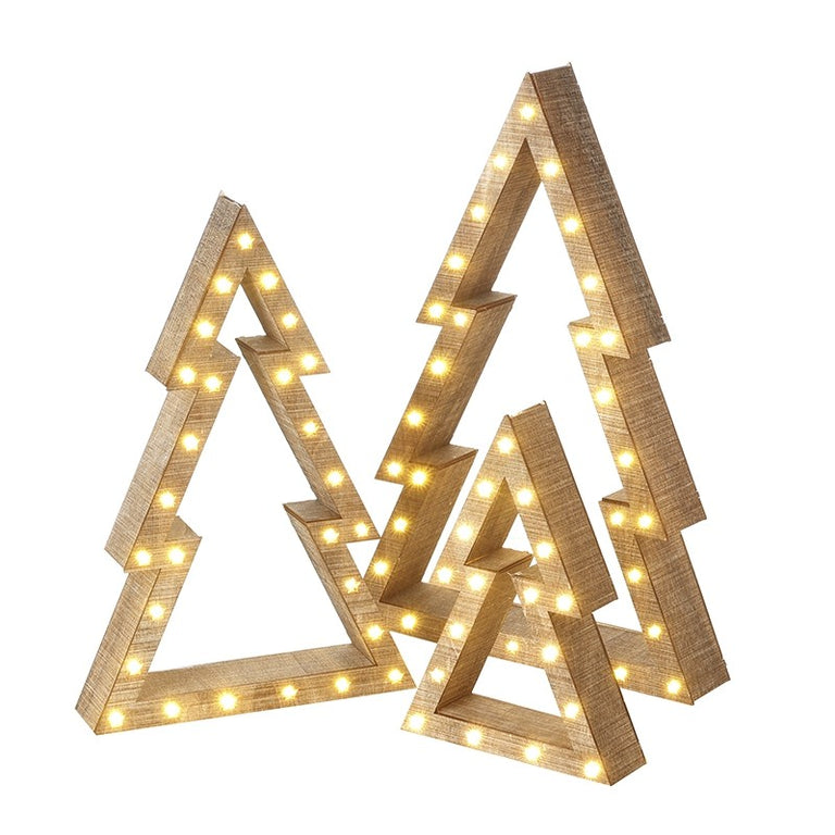 Grey Wooden Led Nested Trees Set Of 3