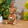 Durable resin Highland Cow With Party Hat And Cup Cake