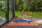 Brink & Campman Habitat Festival Stripe Outdoor Rug Blue lifestyle picture outside
