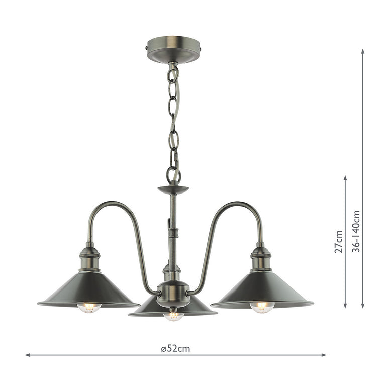 Hadano 3 Light Pendant Antique Chrome & Pewter - Ceiling Light