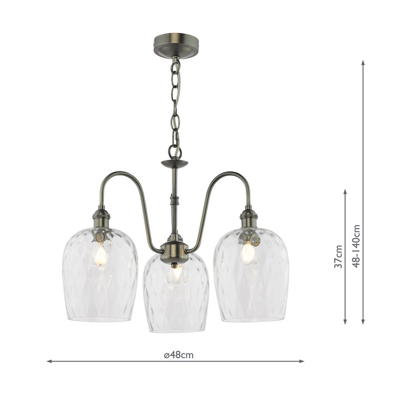 Hadano 3 Light Pendant Antique Chrome & Dimpled Glass - Lighting Collection